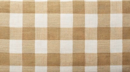 Poster - A close-up view of a beige and white checkered fabric displaying intricate textures. This fabric can be used for home decor, upholstery, or table settings to enhance aesthetic appeal.