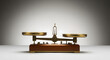 © Syuu - An elegant vintage brass balance scale with a wooden base, symbolizing justice, equality, and financial decision-making.