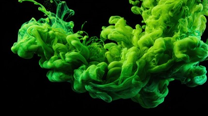 Poster - Bright green liquid swirls and dances in a captivating manner against a dark backdrop. The fluid creates interesting and dynamic shapes, showcasing the beauty of movement.