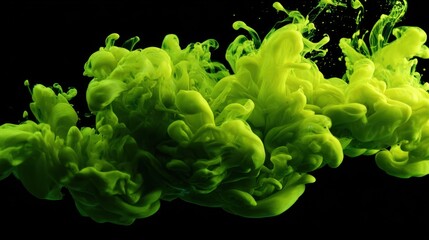 Poster - Vivid green ink disperses in water, creating a captivating swirling pattern. The movement highlights the beauty of color mixing and fluid dynamics, offering a mesmerizing visual experience.