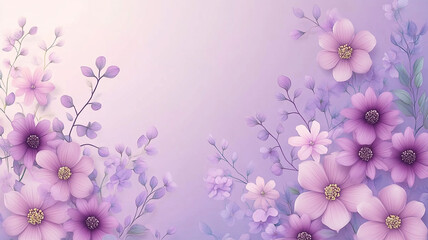 Wall Mural - a peaceful and harmonious floral composition. pretty purple and pink wildflowers scattered on a ligh