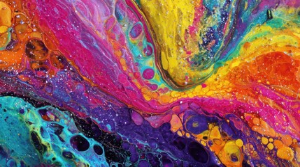 Poster - Swirls of vibrant colors dance across the canvas, creating a mesmerizing abstract display of pinks, blues, yellows, and purples. This artwork captures dynamic movement and energy.
