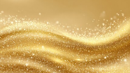 Poster - A flowing expanse of golden waves is adorned with glimmering particles, creating a mesmerizing and enchanting atmosphere. The soft texture evokes a sense of luxury and elegance.