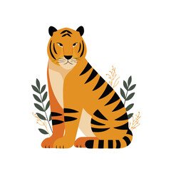 Wall Mural - tiger isolated in White Background, tiger vector, Flat lay vector illustration