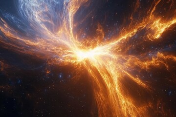 Poster - Exploring vibrant cosmic clouds in a distant galaxy while soaring through striking nebulae, flying through glowing nebulae