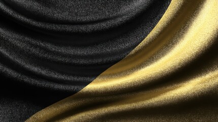 Poster - Luxurious black and gold fabric cascades elegantly, creating a beautiful interplay of shadows and highlights, enhanced by soft ambient lighting.