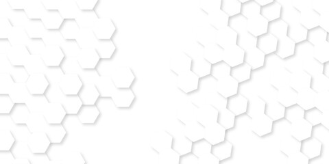 Fototapete - Abstract background with hexagons honeycomb technology texture. Hexagonal shape 3d structure light seamless geometric background. Surface polygon pattern with digital hexagon and futuristic business.	
