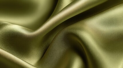 Poster - Soft green satin fabric lies in gentle folds, illustrating its glossy texture and elegant drape, illuminated by soft light to enhance its rich color and sheen.