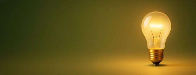 Poster - Glowing light bulb on yellow gradient background with copy space for business innovation, concept, advertising, or design template use.
