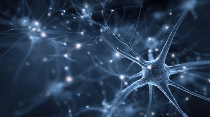 Poster - Neurons and synapses displayed in intricate detail, showcasing the complexity of neural networks. The blue hues emphasize the connections and communication within the brain.