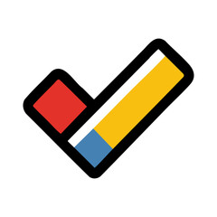 Poster - Modern Check Mark Icon with Bold Outline and Primary Color Blocks on White