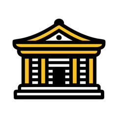 Poster - Stylized Asian Temple Icon with Bold Black Outline and Golden Accents