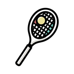 Poster - Bold Outline Tennis Racket and Ball Icon with Pastel Color Pops