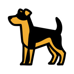 Poster - Bold Graphic Black and Tan Dog Vector Icon Standing Alertly, Clean White Background