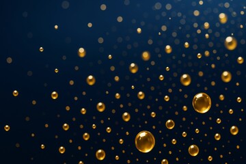 Poster - Abstract background with golden light spheres floating in dark blue space, showcasing depth and glowing artistic concept in modern graphic style.