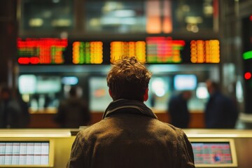 Poster - Trading schedule board displays activity in digital stock market as traders analyze data, trading schedule on the stock market of the digital cryptocurrency exchange
