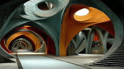 Poster - Architectural Marvel: Spiraling Arches and Light-Filled Interior Space