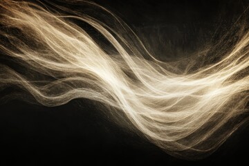 Poster - Abstract waves of light flowing gracefully on dark background creating a serene atmosphere, Abstract waves with light on dark black copy space background