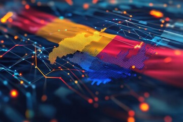 Poster - Financial data processing technology represented over the flag of Ecuador in a modern digital style, financial data processing over flag of equador