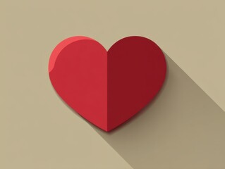 Poster - Flat Design Red Heart Icon with Shadow on Beige Background