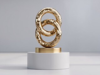 Poster - Elegant Gold Chain Link Sculpture on Pedestal with Glossy Finish