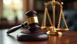 © Maryna - Judge gavel and golden scales of justice on a lawyer desk. Symbolizes law, legal system, court proceedings, and fairness. Represents balance, truth, and the legal profession in office setting.