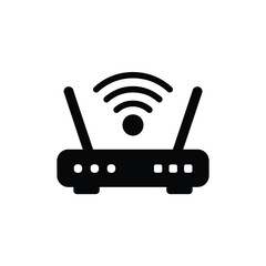 Poster - Black Router Icon with Wireless Signal on White Background