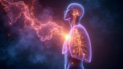 Wall Mural - Dreamlike abstract lungs with glowing light and cosmic gas particles, creating a stunning, vibrant 4k video, perfect for science, healthcare, and artistic projects