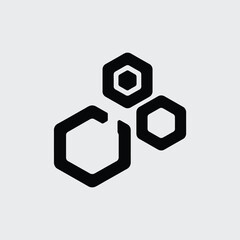 Poster - Three Black Hexagons Arranged in a Cluster on a Light Background
