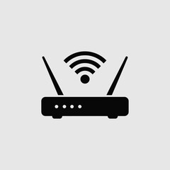 Poster - Black Wireless Router Icon with Antenna and Signal Indication
