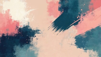 Poster - Abstract grunge texture with pink, blue, beige paint strokes. Features splatters, lines on textured surface, evoking contemporary artistic style. Graphic design offers modern, vintage-inspired