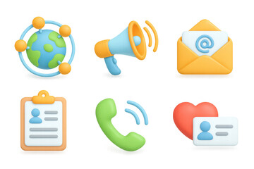 Poster - Colorful 3d icons of communication and networking tools