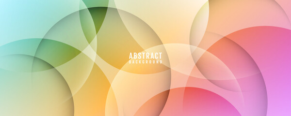 Poster - 3D colorful abstract background overlap layer on bright space with circles effect decoration. Modern graphic design element cutout style concept for web banner, art, flyer, card, or brochure cover