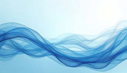 Poster - Abstract illustration flowing blue waves with gradient effect. Smooth, dynamic curves create elegant, airy texture, suggesting motion, fluidity in digital art style. Graceful design offers calming,