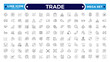 © artshuvo - Trade outline icon collection. Business icon set. Business team, meeting, partnership, startup, planning, company, management, profit, and successful key icons. Editable stroke outline icon.