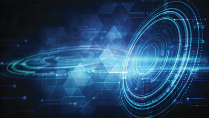 Close-up of a blue circuit board background with digital lines illustrating technology and network communication design