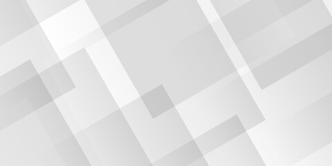 Poster - White and gray overlap triangle gradient geometric technology pattern. minimal rectangle randomly white lines transparent web square background layers. overlapping presentation web template design.	
