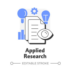 Poster - Applied research flat outline concept icon. Solving specific practical problems. Type of study and development. Modern line illustration with blue glyphs. Conceptual visual. Easy to edit