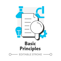 Poster - Basic principles flat outline concept icon. Testing activity providing. Technology readiness level. Research stage. Modern line illustration with blue glyphs. Conceptual visual. Easy to edit