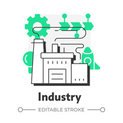 Poster - Industry flat outline concept icon. Commercial and entrepreneurial component of innovations. Triple helix model. Modern line illustration with green glyphs. Conceptual visual. Easy to edit