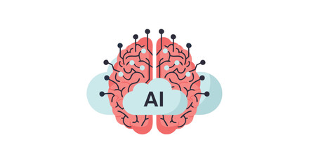 Poster - AI Brain Illustration: Depicting an AI brain, this illustration combines human and artificial intelligence, symbolizing the interconnectedness of technology and human intellect.