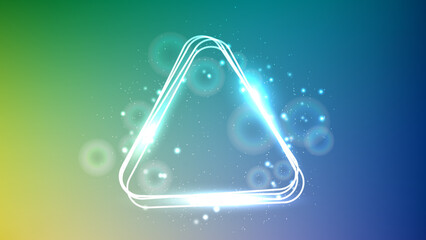 Poster - Neon rounded triangle frame with shining effects and sparkles