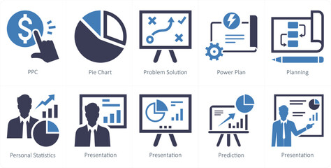 Wall Mural - a set of 10 mix icons as ppc, pie chart, problem solution