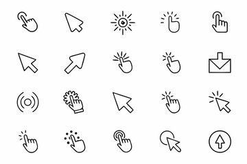 a minimalist icon pack focusing on cursor behavior and clicking gestures in smooth one-line illustra