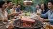 © singgih - Group of People Enjoying Barbecue Dinner in Outdoors with Steak and Vegetables