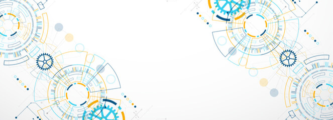 Poster - Abstract background. Scientific and technological concept with the use of technical elements formed in the shape of a circle. Vector