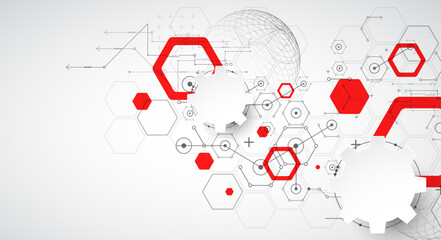 Poster - Science and technology background using hexagon and sphere shapes. Vector.