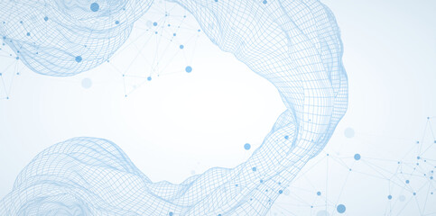 Poster - Template for science or technology presentation. Plexus style background with wireframe wave.
