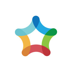 Poster - The image shows a logo design of a star made of five connected curved lines in various colors in simple flat style that looks clean on a white background