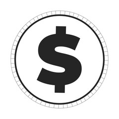 Poster - Dollar coin symbol 2D line object. Currency, wealth, digital finance. Monetary sign. Investment, economy. Financial money isolated clipart vector ink outline item. Monochrome spot illustration